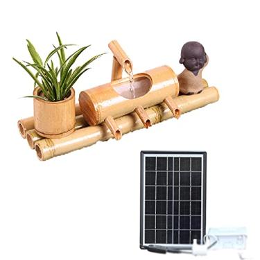 Imagem de Recursos de água solar para o jardim pássaro banho zen jardim fonte de bambu tanque de água fluxo da sorte sala de estar decoração de circulação interior fonte de linha de bambu decoração de paisagem