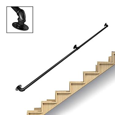 Imagem de Corrimão de tubulação/corrimão de escada de ferro forjado a vento industrial, loft interno doméstico contra a parede alça de jardim de infância antiderrapante antigo, preto (1 pés-6 m) (tamanho: 6 m)