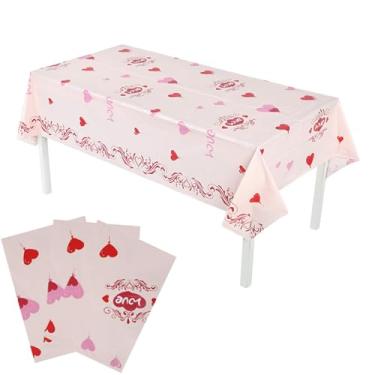 Imagem de Hayooha Toalha de mesa descartável para Dia dos Namorados, pacote com 3, 137 × 272 cm, decoração de mesa de coração de amor, capa de mesa de festa, dia das mães, artigos de festa de casamento