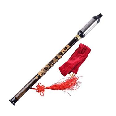 Imagem de Flauta vertical de bambu roxo natural Bawu F/G chave destacável esculpida padrão chinês instrumento folclórico (cor: F)