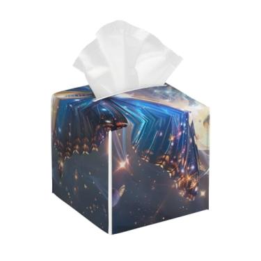 Imagem de Suporte quadrado de couro para caixa de lenços de papel, impermeável, galáxia, borboleta, sistema solar, organizador de papel facial com cinto inferior, estojo de lenços para mesa, banheiro