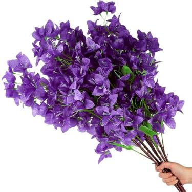 Imagem de 20 peças de flores artificiais de buganvílias de seda, resistente a UV, 36 ramos, flores falsas de hastes longas, videiras falsas de buganvílias realistas, para varanda de casamento, festa em casa