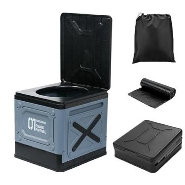 Imagem de Vaso sanitário dobrável portátil, multiuso para acampamento, armazenamento de carro e banquinho, material PP resistente (azul)