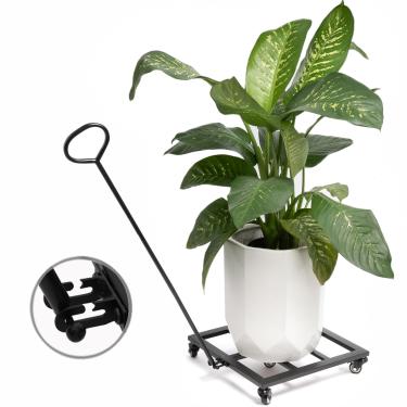 Imagem de Goooxim Carrinho de plantas resistente com rodas - Suporte quadrado para plantas de 40,6 cm com rodízios de travamento, capacidade de 90,7 kg - Rack de metal interno e externo em carrinho com rodinhas