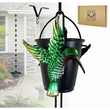 Imagem de U-nitt Coletor de água de corrente de chuva para calhas, coletor e desviador de água da chuva, correntes de 20 metros para jardim externo, copos de balde de pássaros, calha de telhado, funciona com