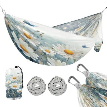 Imagem de ATTX Rede de acampamento com margaridas em aquarela – Redes leves e portáteis, capacidade de 150 kg para uso interno, caminhadas, mochilão, viagens, quintal, praia #415