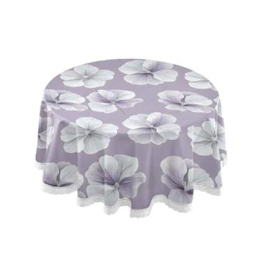 Imagem de SEHANY Elegante toalha de mesa redonda com flores roxas, 152 cm, tecido lavável sem rugas, toalha de mesa redonda com renda decorativa para restaurante, casamento, acampamento, festa Fiesta Cinco de