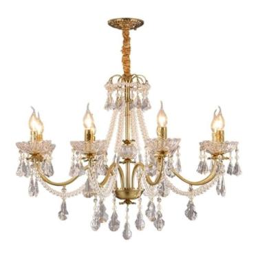 Imagem de Lustre francês de luxo em cristal - Luminária pendente vintage com pérolas, design retrô sofisticado, ideal para hall de hotel, villa, sala de estar e quarto (10 lâmpadas)