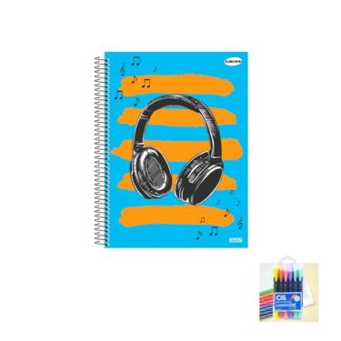 Imagem de Kit Caderno Masculinos 10 Matérias Capa Dura 200 Folhas KBOM + Caneta Esferográfica 24 Unidades Sortidas + Marca Texto Lumini Gel 6 Cores