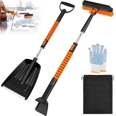 Imagem de YLMFTNU Raspador de gelo e escova de neve extensível, pá de neve retrátil 5 em 1 de 40 polegadas com cabeça de escova giratória de 180° para para-brisa de carro, ferramentas de remoção de neve