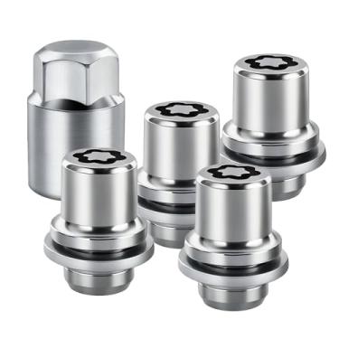 Imagem de AMZAUTO Fechaduras de roda para carros, 5 peças, porcas de trava antifurto 1/2-20 rosca trava de roda chave especial anti-roubo 60° cone assento de aço cromado de alta resistência para Jeep Ford Dodge