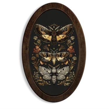 Imagem de Dilemat Decoração de parede oval de borboleta vintage, arte de parede emoldurada floral caprichosa e temperamental, decoração oval para pendurar na parede de traça de flores Dark Academia para