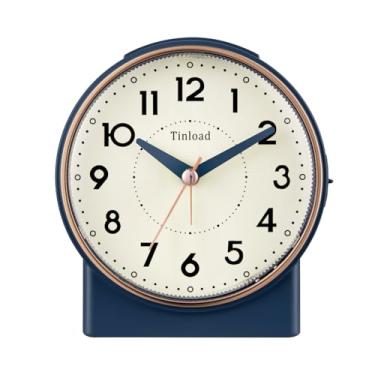 Imagem de Tinload Despertador analógico retrô de 11 cm, decoração vintage, sem tique-taque silencioso, fácil de configurar, alarme de elevação gradual, interruptor liga/desliga na lateral, despertar suave