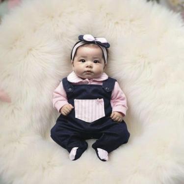 Imagem de Kit c/ 03 Peças Conjunto Body Manga Longa com Jardineira Chiquinha - M