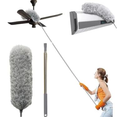 Imagem de Espanador Extensível Cabo 2,80m Ajustável De Microfibra Lavável Antipoeira Premium Flexível Rotativo Haste Inox Ideal Para Teto Casa Escritório Paredes Persianas