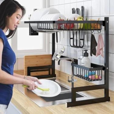 Imagem de Escorredor de pratos e talheres de cozinha, suspensa, preta, metal, pratica, arejado, minimalista, moderno,