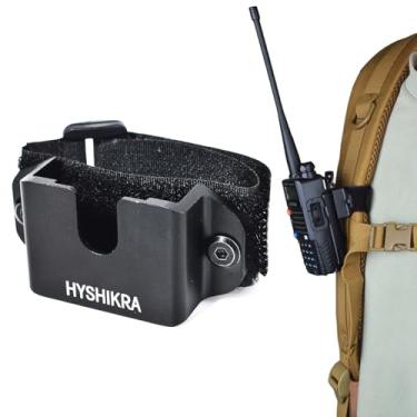 Imagem de HYSHIKRA Suporte universal de rádio bidirecional para mochilas e alças de ombro - Design resistente de gancho e laço para Walkie-Talkies Baofeng Kenwood Motorola Midland Yaesu com clipes de cinto