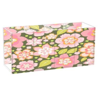 Imagem de Burbuja Porta-canetas de acrílico de flores de desenho animado rosa, 4 compartimentos, suporte de lápis transparente para pincéis de maquiagem, acessórios de mesa de escritório em casa