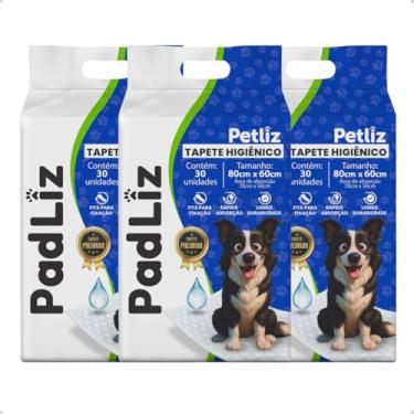 Imagem de Kit 3 Pacotes Tapete Higiênico para Cachorro Padliz 80cm x 60cm com 30 Unidades Sanitário Super Absorvente Antivazamento Alta Absorção Descartável Premium Atrativo Petliz