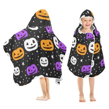 Imagem de Burbuja Toalha de banho com capuz de abóbora de Halloween para crianças, toalha de praia de pelúcia macia absorvente para meninas e meninos 3-10 anos, 61 x 127 cm