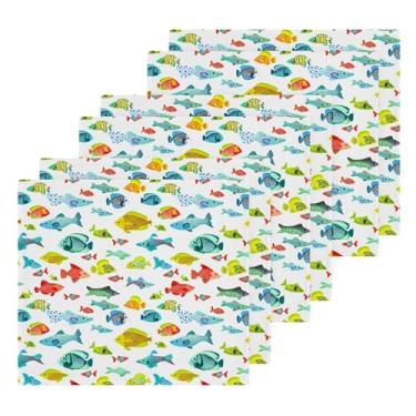 Imagem de Burbuja Pacote com 6 toalhas de algodão coloridas de peixes, toalhas de rosto altamente macias e absorventes para banheiro, mão, cozinha, academia, limpeza, 30 x 30 cm