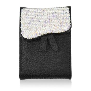 Imagem de AuMoHall Porta-cartões elegante brilhante, carteira minimalista para cartão de crédito com design de strass, estojo compacto de couro para cartão de viagem com 8 compartimentos para mulheres, Prata