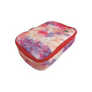 Imagem de Estojo Quadrado Tie Dye Rosa, Poliéster, 26x16,5x6cm, 2,5 Litros, 13 Espaços para Lápis, com Bolso de Redinha