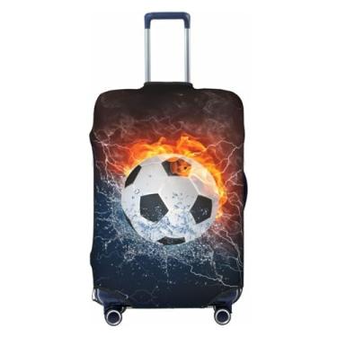 Imagem de Lukbfall Capas de mala de viagem elásticas laváveis fofas de borracha patos protetor de bagagem capa protetora para crianças e adultos,, Futebol, M (Fit 22-24 Inch Luggage)