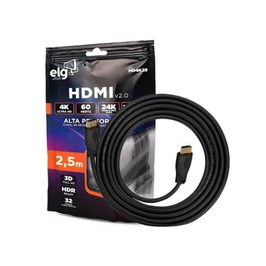Imagem de Cabo HDMI 2.0, ELG HD4K25, 2,5 m, 4K, 60 Hz, Preto