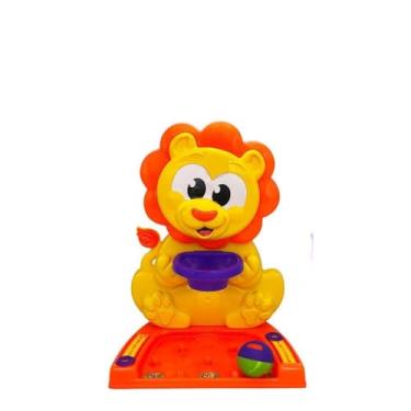 Imagem de Kit com 2 Cestas de Basquete Infantil de Leão com Bolinha e Marcador de Pontos, 35x26x19cm, Polipropileno, Amarelo com Laranja e Roxo