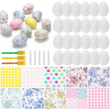Imagem de Gemscream 82 Pcs DIY Easter Egg Craft Kits Include 24 White Eggs 50 Decoupage Napkins 5 Glues 3 Sponge Brushes Easter Tree Hanging Ornaments Decorations Party Favors for Craft Activities Family Party