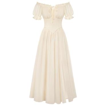 Imagem de Scarlet Darkness Vestido Renascentista 2026 feminino manga curta Milkmaid vestido espartilho fantasia de fada com bolsos bege 2GG