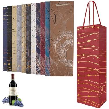 Imagem de Linkidea 12 peças de saco de presente de vinho de luxo, sacola de papel para vinho com alça para presente, negócios, ocasiões festivas (multicoloridas)
