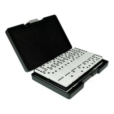 Imagem de Dominó Profissional Double Six, Preto e Branco, 28 Peças, Plástico, com Maleta, 12mm Espessura, 2-4 Jogadores