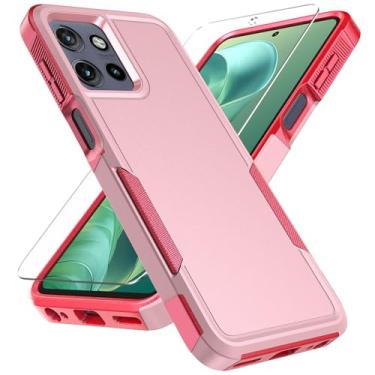 Imagem de Capa para Motorola Moto G Play 2026 5G com protetor de tela de vidro temperado Proteção contra quedas resistente, à prova de choque, à prova de poeira, capa de telefone resistente, rosa