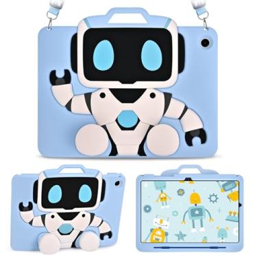 Imagem de HaOaMoEo Capa para Samsung Galaxy Tab A9 Plus 11 polegadas (SM-X210/X216/X218) linda capa azul robô feminina menina criança 3D alça giratória suporte e alça de ombro silicone macio para tablet Galaxy
