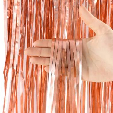 Imagem de Cortina Metalizada Decorativa, 1m x 2m, Rose Gold, Plástico, Fitas Metalizadas, para Festas, Casamentos, Aniversários, Batizados, Chá Revelação