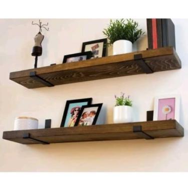 Imagem de Kit 4 Prateleiras Industriais 60cm com Mão Francesa Invertida em Ferro Prateleira de Madeira Pinus Estilo Rústico para Cozinha Sala Quarto (KIT 4 PRATELEIRA ENVELHEC 60CM)