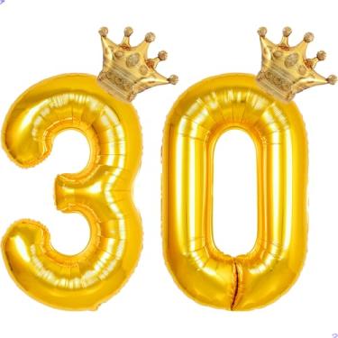 Imagem de 30 balões com números dourados de 101,6 cm para decorações de aniversário de 30 anos para homens e mulheres, balões gigantes de Mylar de 30 anos