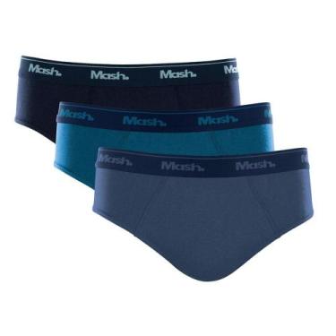 Imagem de Kit 3 Peças Cueca Mash Slip Cotton Algodão Elástico, Azul jeans, Xgg
