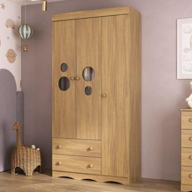 Imagem de Guarda-roupa Infantil 92cm Com Vidro 3 Portas E 2 Gavetas Sonho Multimóveis Mp4472 Madeirado