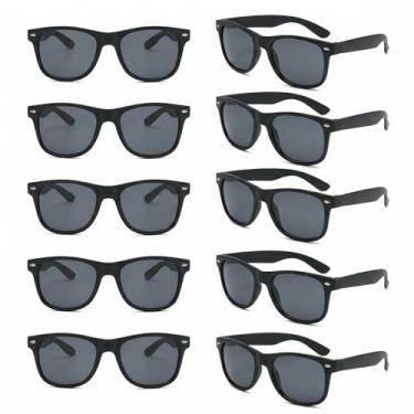 Imagem de Zylothex Pacote com 6/10 óculos de sol para adultos, armação dourada, quadrados, estilo retrô, acessório de rave de festa de verão, Preto