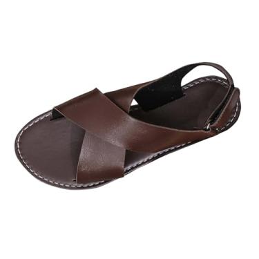 Imagem de Sandálias rasteiras femininas de lazer com bico aberto – design de boca de peixe para uso casual primavera verão, Café, 35