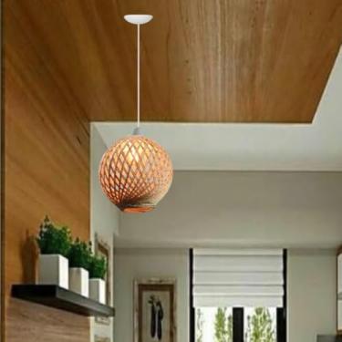 Imagem de Luminária Pendente Midoly Design Esférico em Sisal Natural Palha Fio Branco