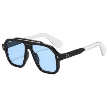 Imagem de Óculos de Sol UV400 - Armação Leopardo com Rebites Estilo Punk para Homens e Mulheres, Esportes ao Ar Livre, Corrida e Ciclismo, Preto e Azul