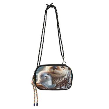 Imagem de TSENQUE Bolsa feminina transversal pequena sobre o ombro bolsas de viagem pochete carteira para celular bolsa de lontra marinha animais focados