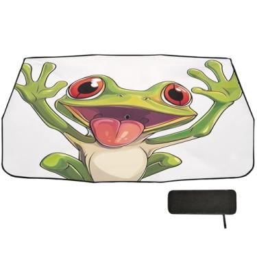 Imagem de Guarda-sol Happy Green Frog Para-brisas de carro Proteção de isolamento térmico para janela de carro Blackout 147 x 75 cm Guarda-chuva de para-brisa