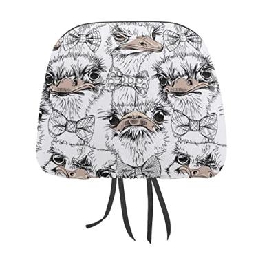 Imagem de Capas protetoras universais de encosto de cabeça para assento de carro com textura de amigos em um laço de avestruzes engraçadas sem costura, 2 peças, capa macia para encosto de cabeça de carro