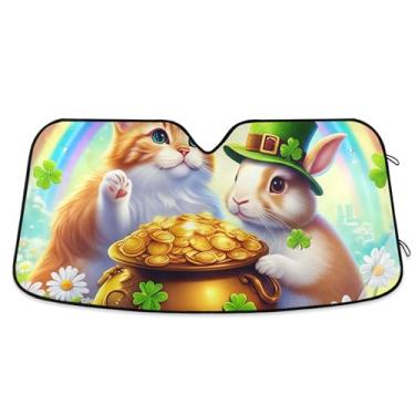 Imagem de Chapéus coloridos de coelho verde St personalizado para para-brisas de carro persianas retráteis dobráveis ​​de carro de caminhão para protetor de janelas dianteiras S, 134,6 cm x 59,7 cm