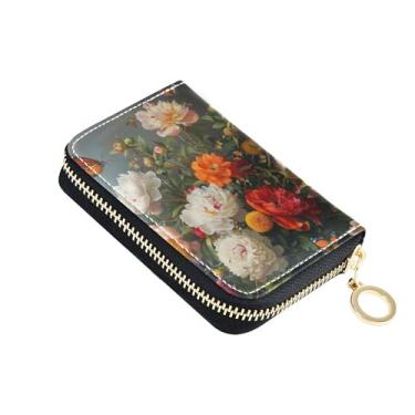 Imagem de Carteiras para cartão de crédito com bloqueio de RFID, zíper ao redor, carteira feminina, pequena carteira masculina com bolso para moedas, floral, floral, borboleta, branca